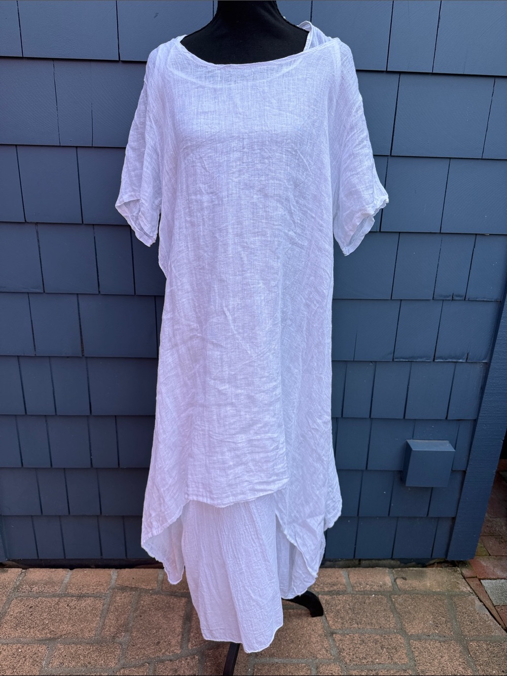 Italian Relaxed White High-Low Linen-Blend Women’s Dress large